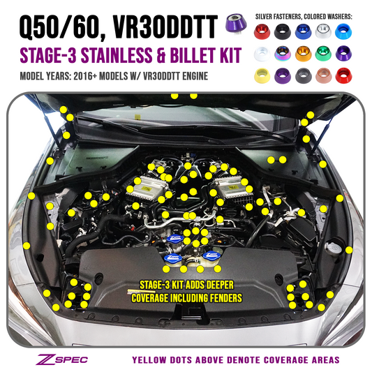 ZSPEC Stage-3 Fastener Kit for Infiniti Q50/Q60 w/VR30DDTT, Stainless & Billet - Howling Moto