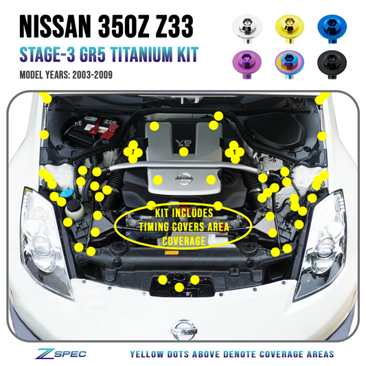 ZSPEC Stage-3 Dress Up Bolts®/Fastener Kit for '03-'08 Nissan 350z DE & HR, Titanium - Howling Moto