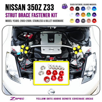 ZSPEC Strut Brace Fastener Kit for '03-09 Nissan 350z Z33, Stainless & Billet - Howling Moto