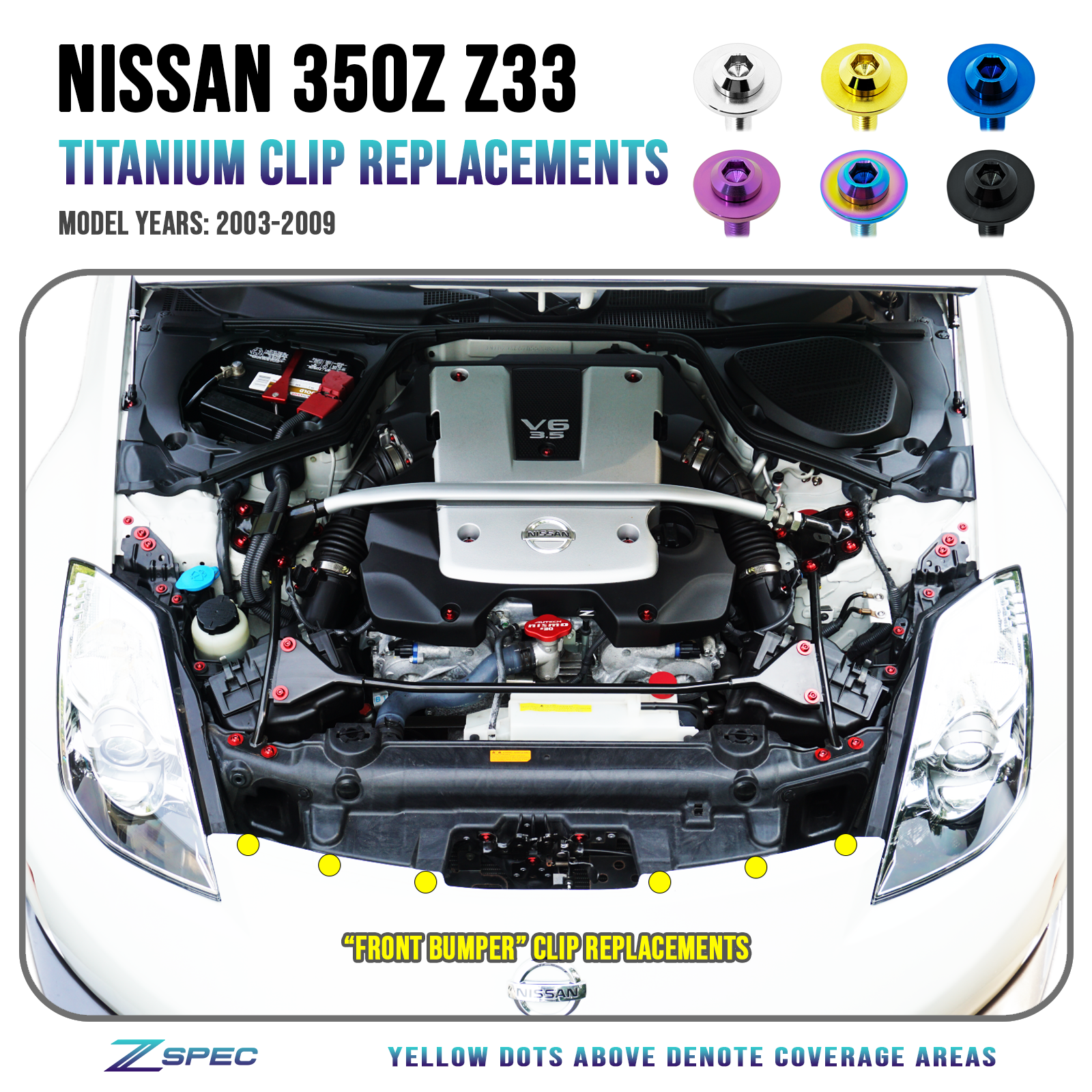 ZSPEC "Front-Bumper Only" Clips Replacement Kit for Nissan 350z Z33, Titanium - Howling Moto