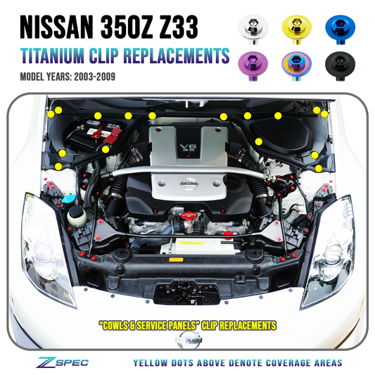 ZSPEC "Cowls & Service-Panels Only" Clips Replacement Kit for Nissan 350z Z33, Titanium - Howling Moto