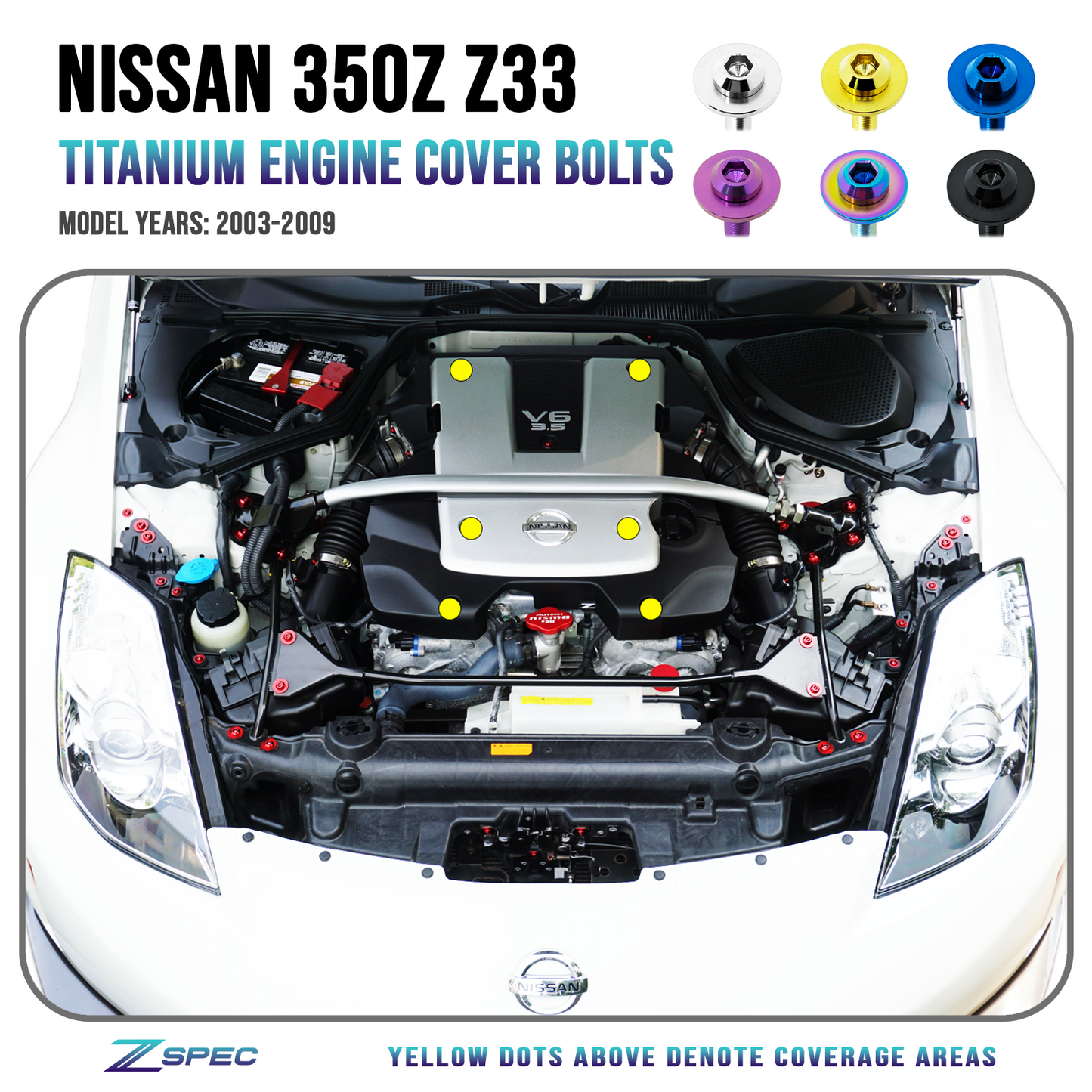 ZSPEC Engine Cover Fasteners for '03-09 Nissan 350z DE & HR, Grade-5 Titanium - Howling Moto
