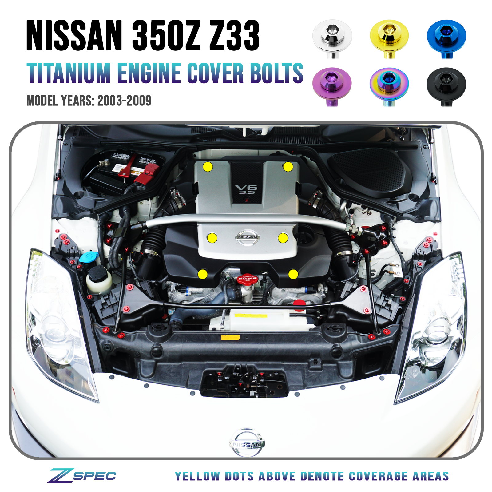 ZSPEC Engine Cover Fasteners for '03-09 Nissan 350z DE & HR, Grade-5 Titanium - Howling Moto