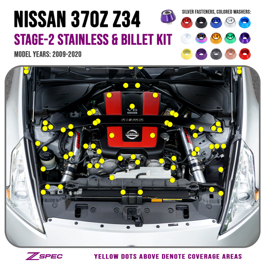 ZSPEC Stage-2 Dress Up Bolts® Fastener Kit for '09-20 Nissan 370z Z34, Stainless & Billet - Howling Moto