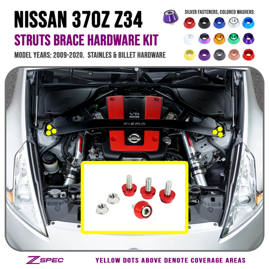 ZSPEC Strut Brace Fastener Kit for Nissan 370z, Stainless & Billet Hardware - Howling Moto