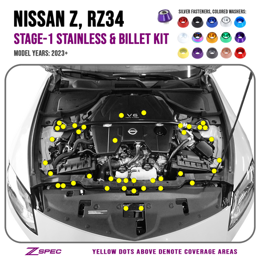 ZSPEC Stage-1 Dress Up Bolts® Hardware Kit for Nissan Z RZ34, Stainless & Billet - Howling Moto
