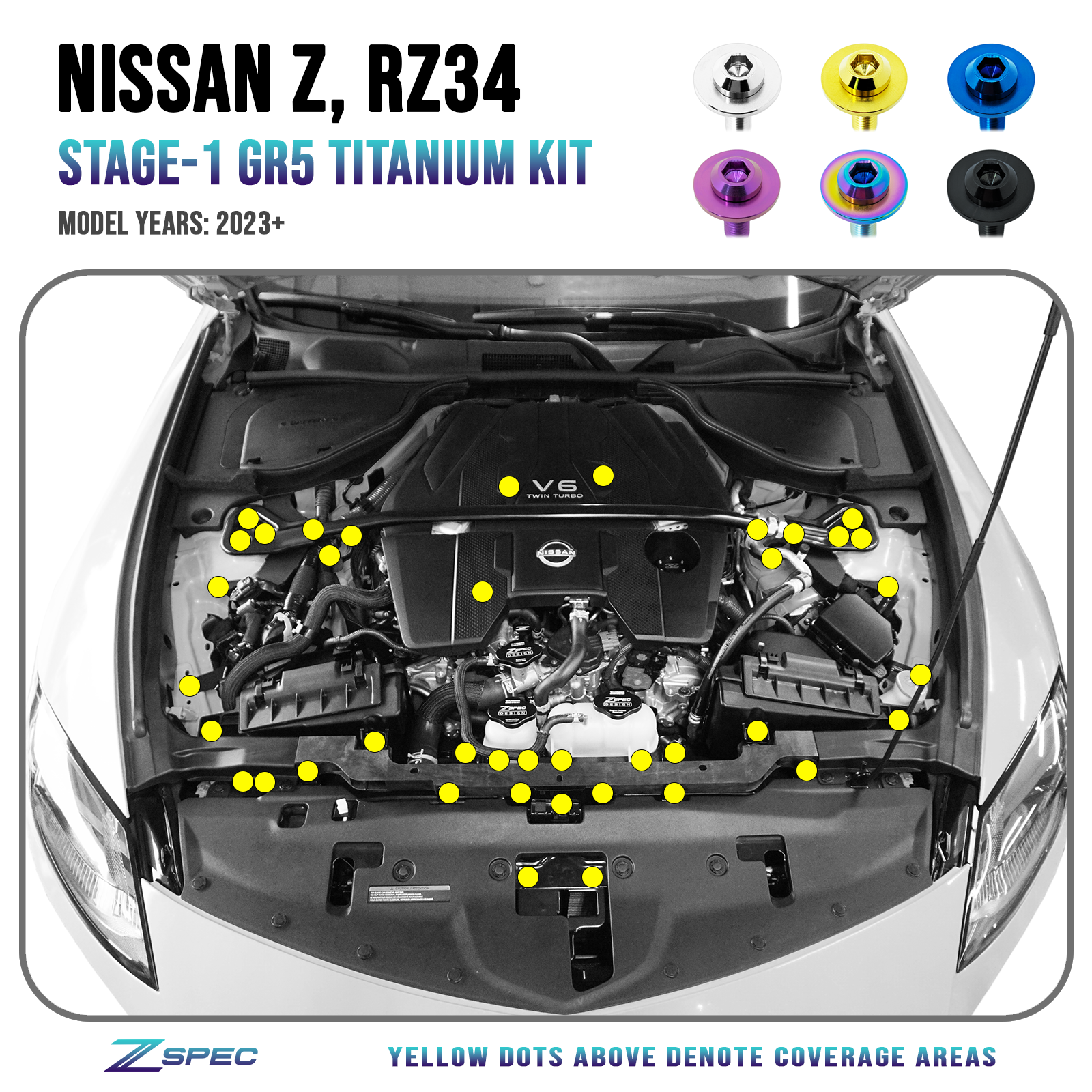 ZSPEC Stage-1 Dress Up Bolts® Hardware Kit for Nissan Z RZ34, Titanium - Howling Moto