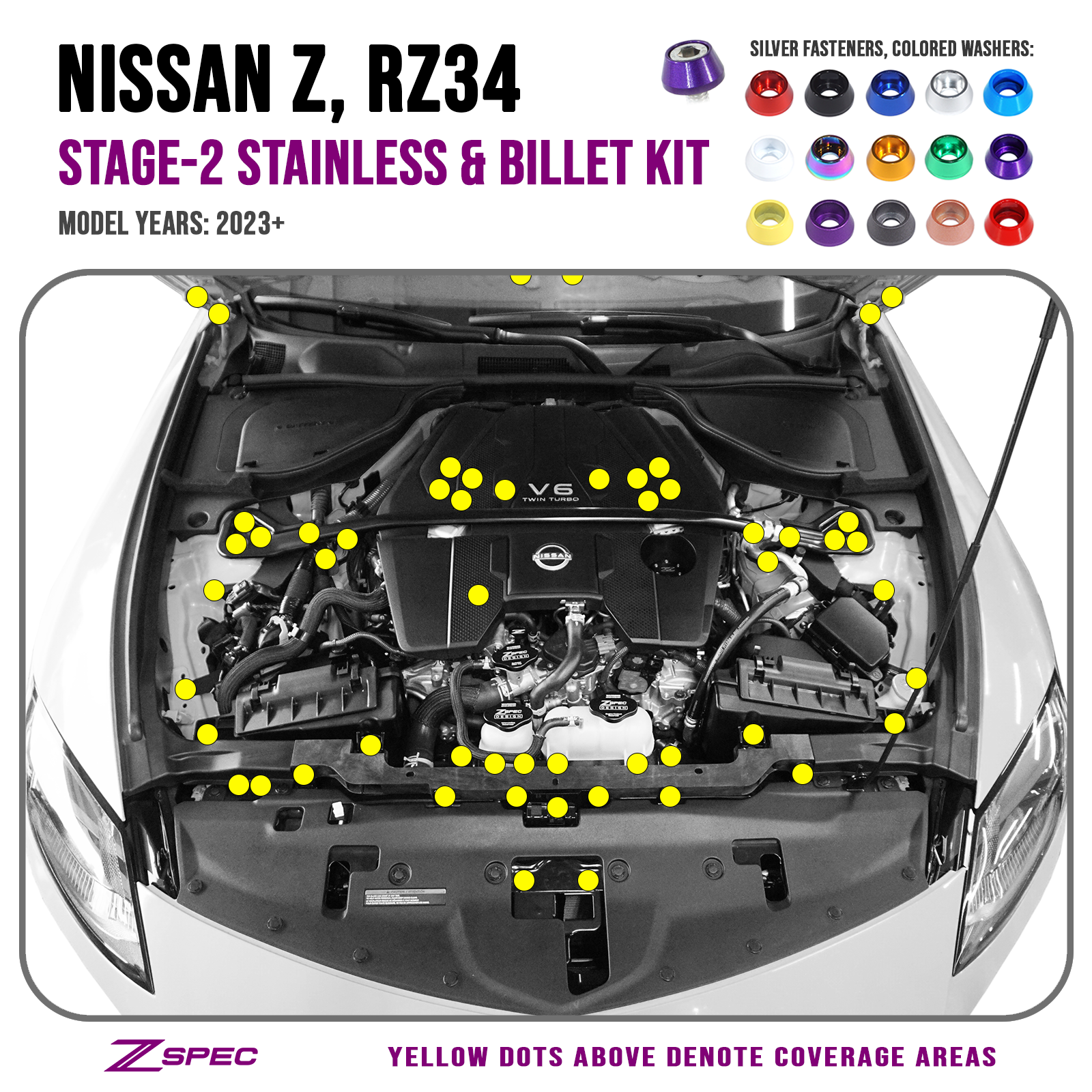 ZSPEC Stage-2 Dress Up Bolts® Hardware Kit for Nissan Z RZ34, Stainless & Billet - Howling Moto