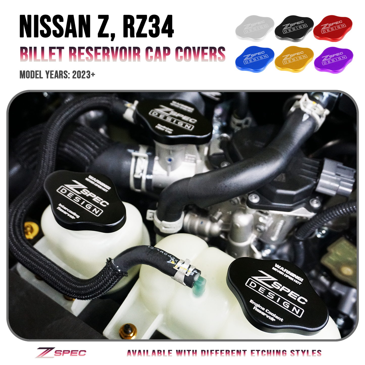 ZSPEC Fluid Reservoir Cap Covers Set for '23+ Nissan Z RZ34, Billet, 3 Caps - Howling Moto