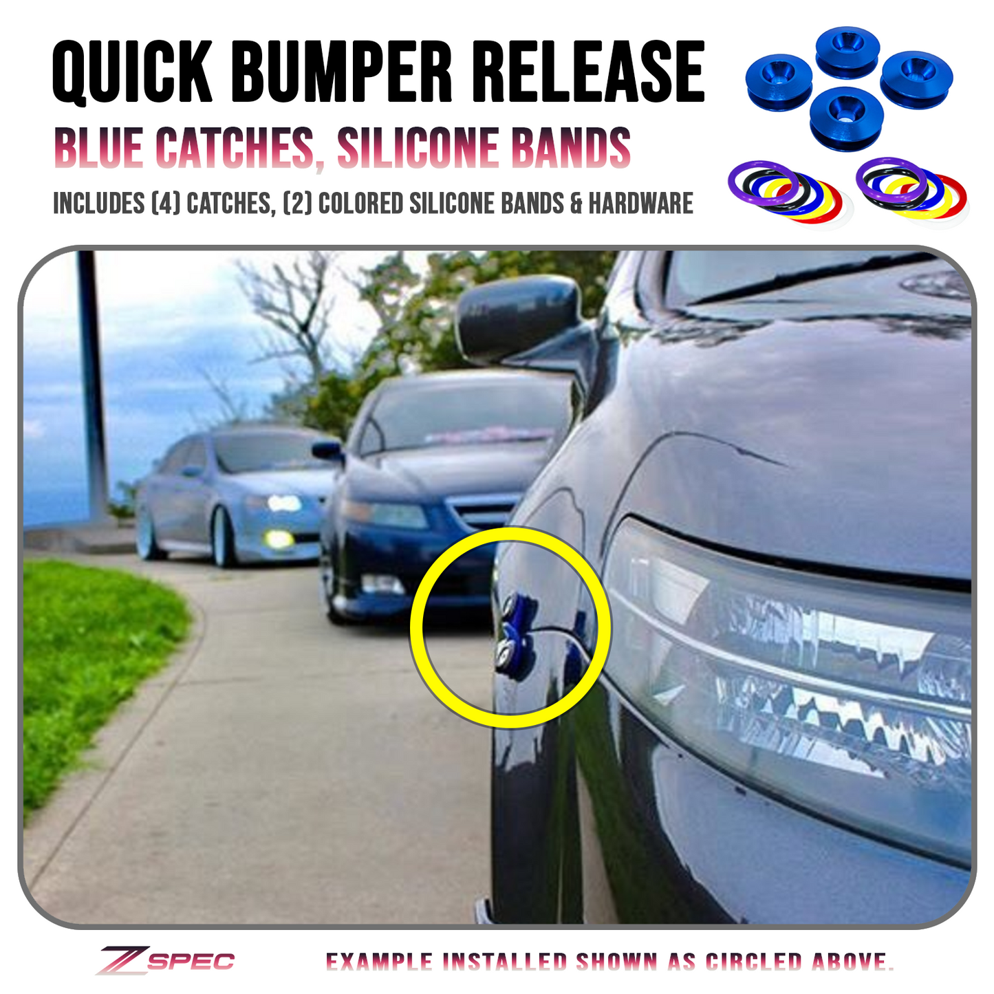 ZSPEC Quick Release Bumper Fastener Kit w/BLUE Catches & Colored Bands - Howling Moto