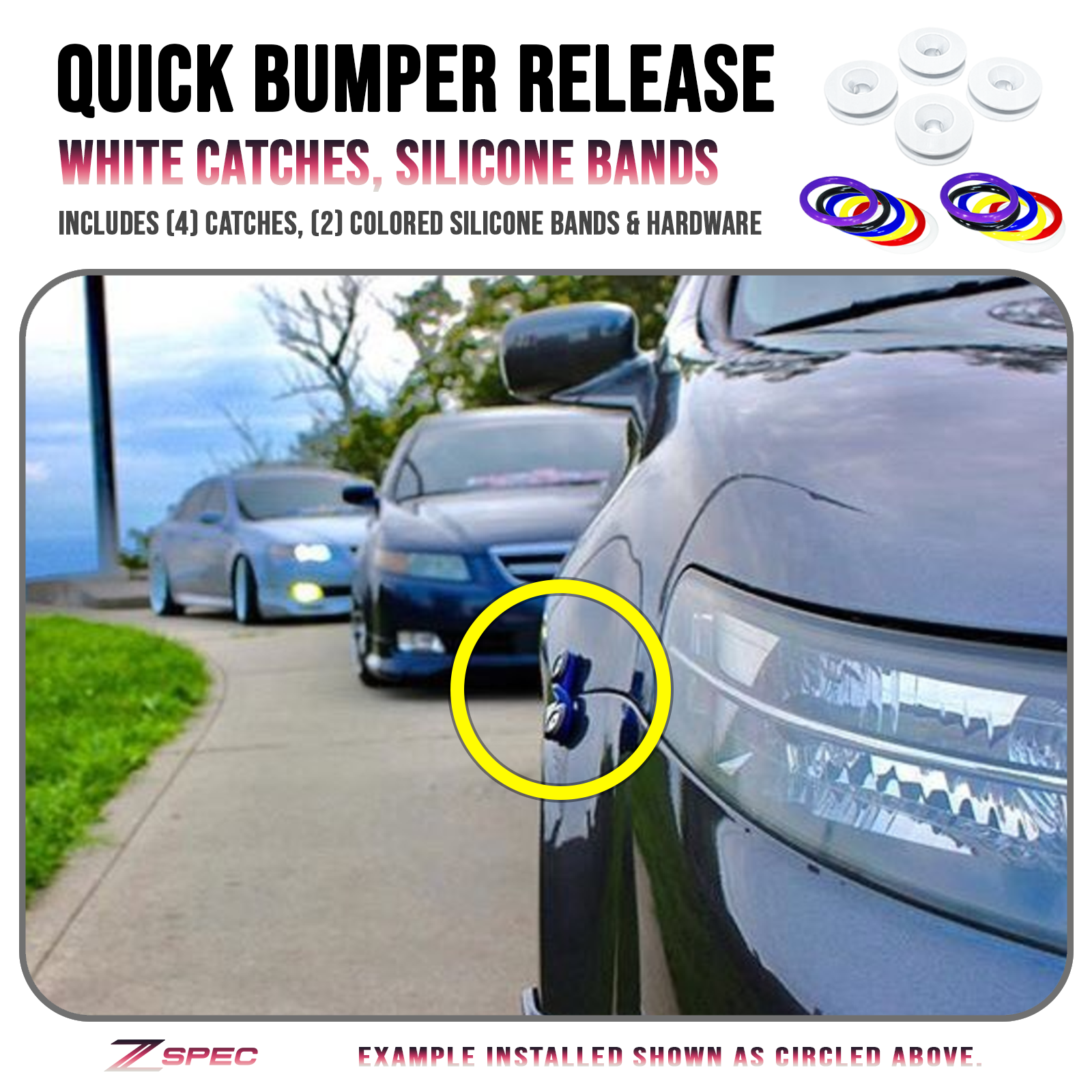 ZSPEC Quick Release Bumper Fastener Kit w/WHITE Catches & Colored Bands - Howling Moto