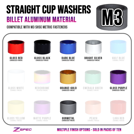 ZSPEC M3 Straight Cup Finish Washers for M3 SHSC Socket-Cap Fasteners, Billet, 10-Pack - Howling Moto