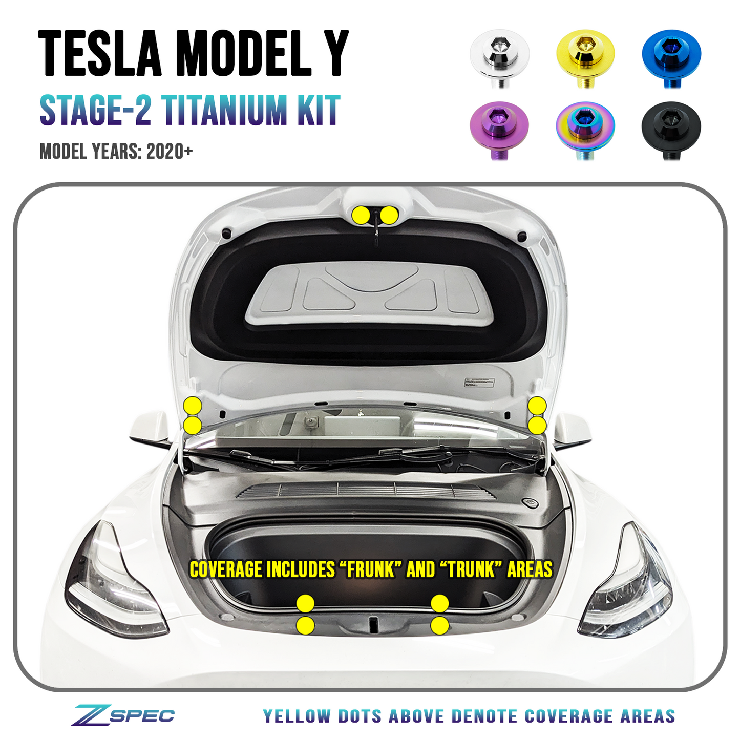 ZSPEC Stage-2 Dress Up Bolts® Fastener Kit for the Tesla Model Y, Grade-5 Titanium - Howling Moto