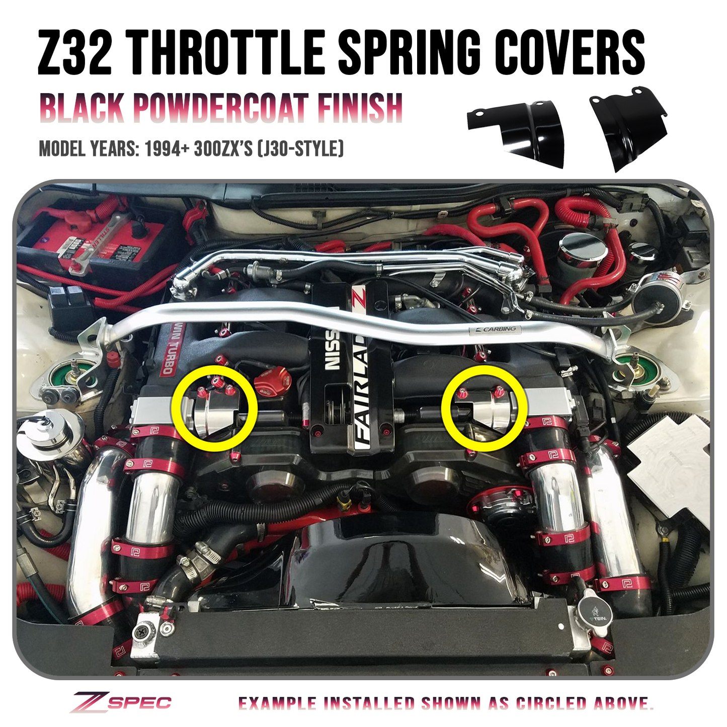 ZSPEC Black Throttle Spring Covers for '94-96 300zx Z32 Plenums, Powdercoated Stainless - Howling Moto