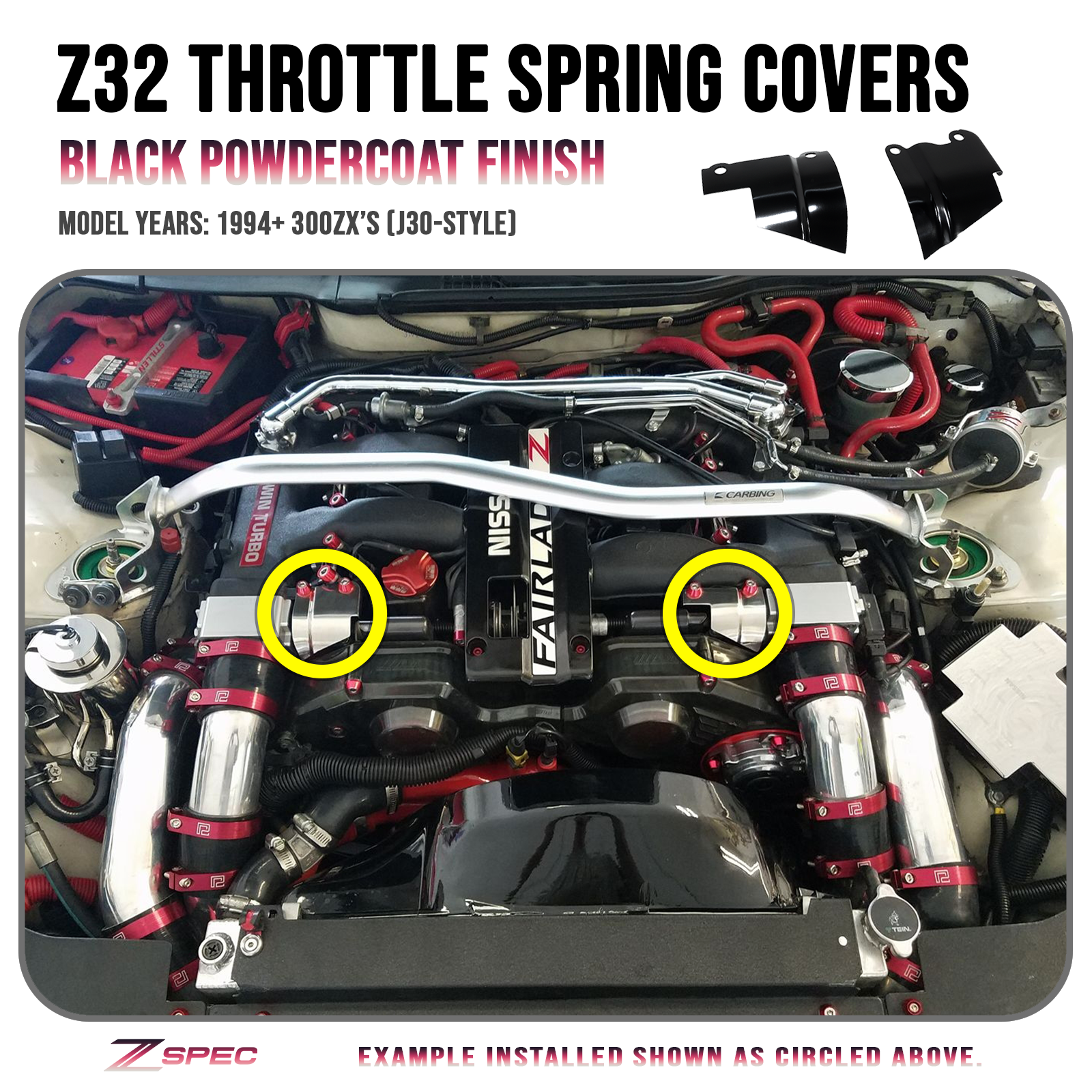 ZSPEC Black Throttle Spring Covers for '94-96 300zx Z32 Plenums, Powdercoated Stainless - Howling Moto