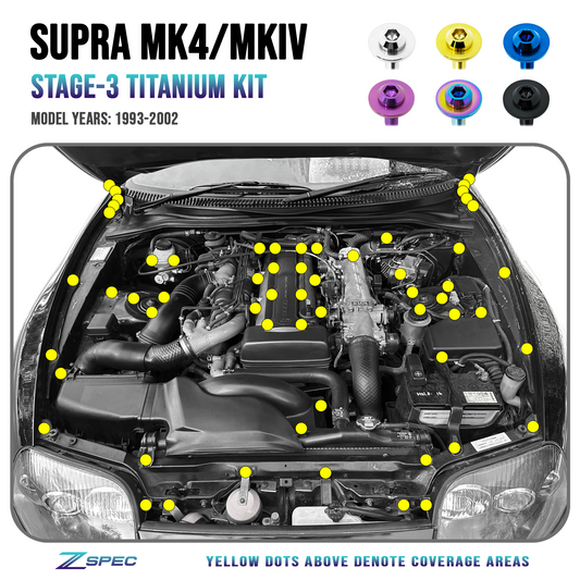 ZSPEC Stage-3 Dress Up Bolts® Fastener Kit for '93-02 Toyota Supra MKIV, Titanium - Howling Moto