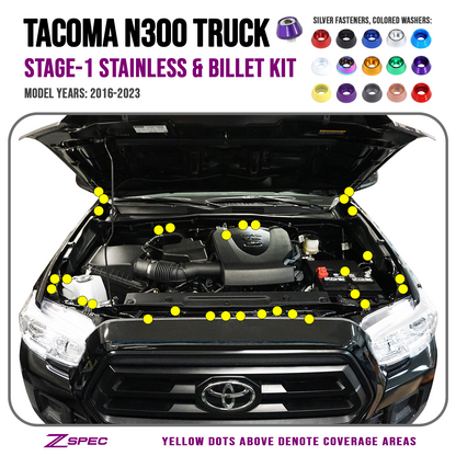 ZSPEC Stage-1 Dress Up Bolts® Fastener Kit for '16-23 Toyota Tacoma N300, Stainless & Billet - Howling Moto