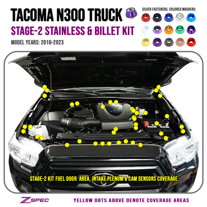 ZSPEC Stage-2 Dress Up Bolts® Fastener Kit for '16-23 Toyota Tacoma N300, Stainless & Billet - Howling Moto