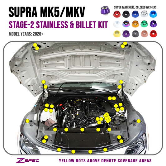 ZSPEC Stage-2 Fastener Kit for '20+ Toyota Supra MKV GR A90, Stainless & Billet - Howling Moto