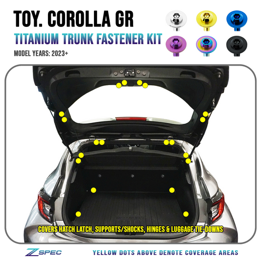 ZSPEC Trunk-Area Fastener Kit for the GR Corolla, Hinges/Struts/Latch/Tie-Down Hooks, Titanium - Howling Moto