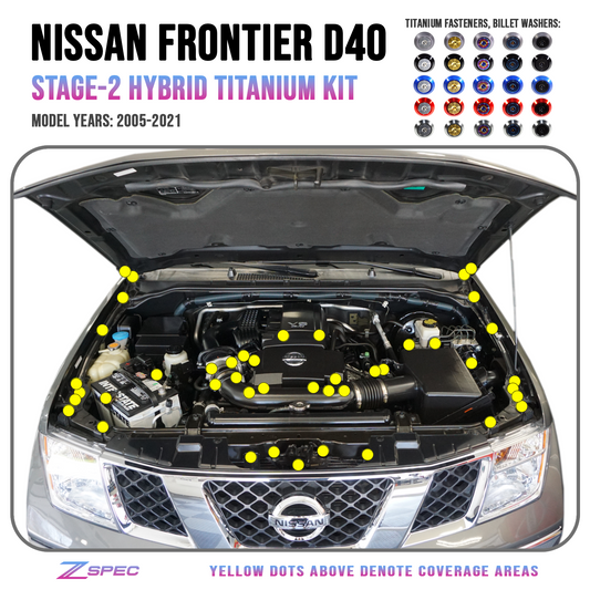 ZSPEC Stage-2 Dress Up Bolts® Fastener Kit for '05-21 Nissan Frontier D40, Titanium & Billet - Howling Moto