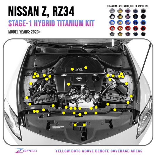 ZSPEC Stage-1 Dress Up Bolts® Hardware Kit for Nissan Z RZ34, Titanium & Billet - Howling Moto