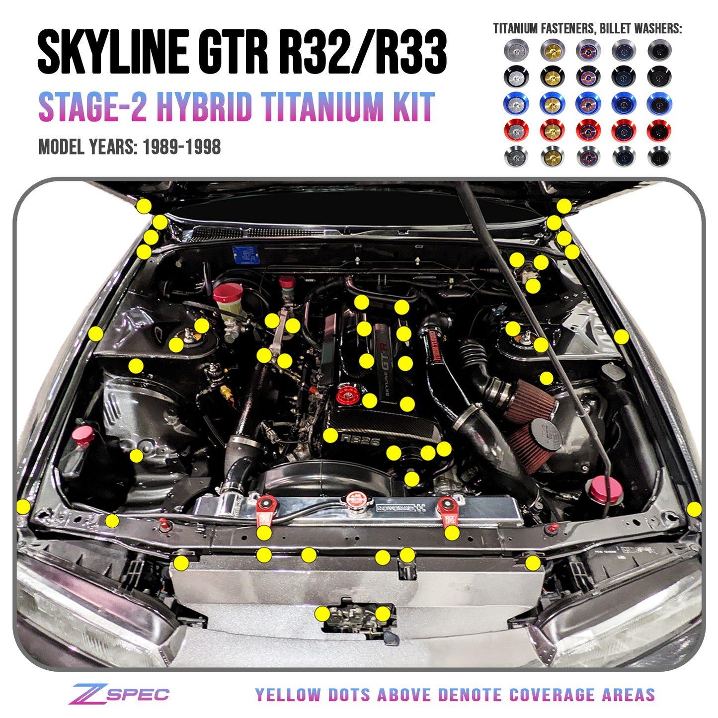 ZSPEC Stage-2 Dress Up Bolts® Kit for Skyline GTR/GT-R R32/R33,Titanium & Billet - Howling Moto