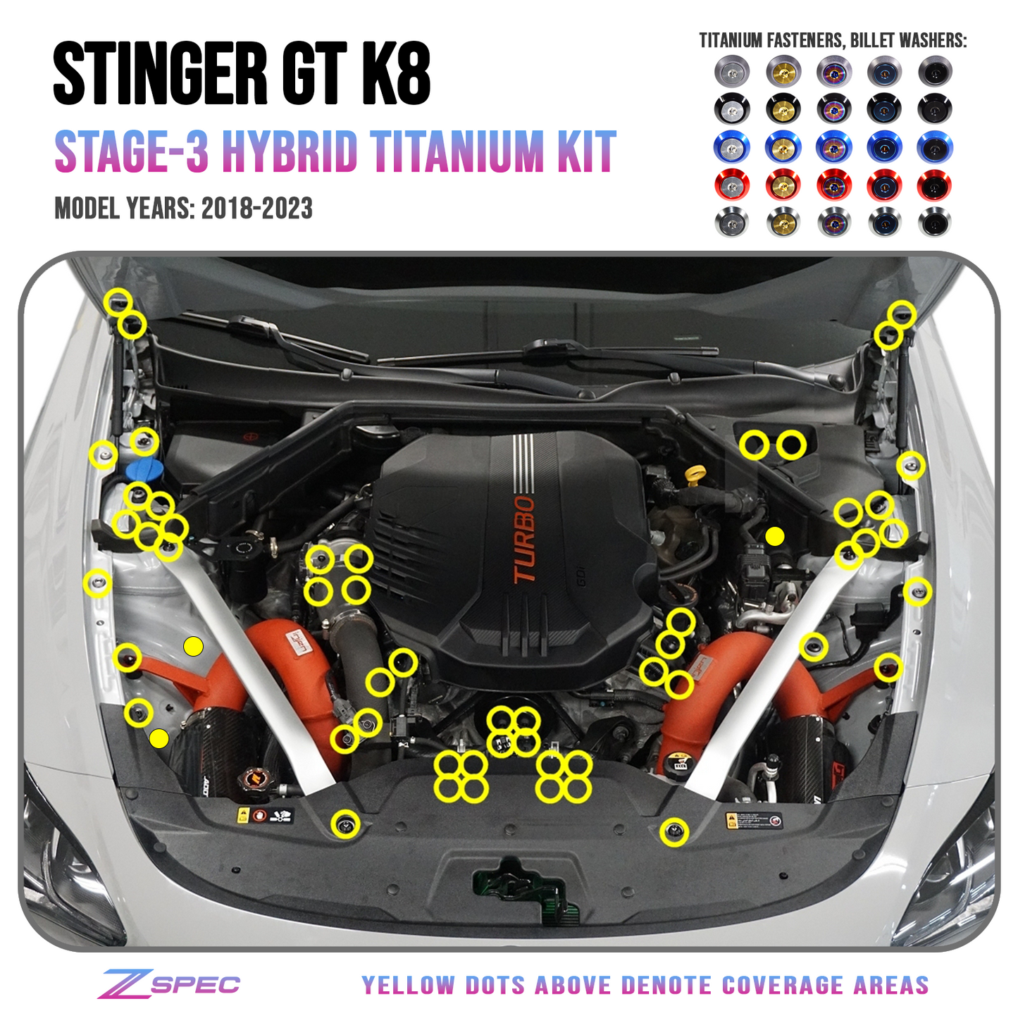 ZSPEC Stage-3 Dress Up Bolts® Fastener Kit for '18+ Stinger GT, Titanium & Billet - Howling Moto