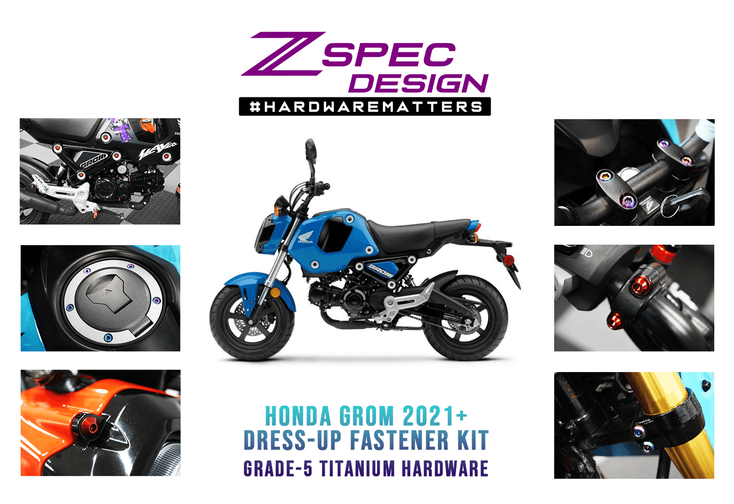 ZSPEC Dress-Up Bolts® Hardware Kit for the 2021+ Honda Grom Platform, Titanium - Howling Moto