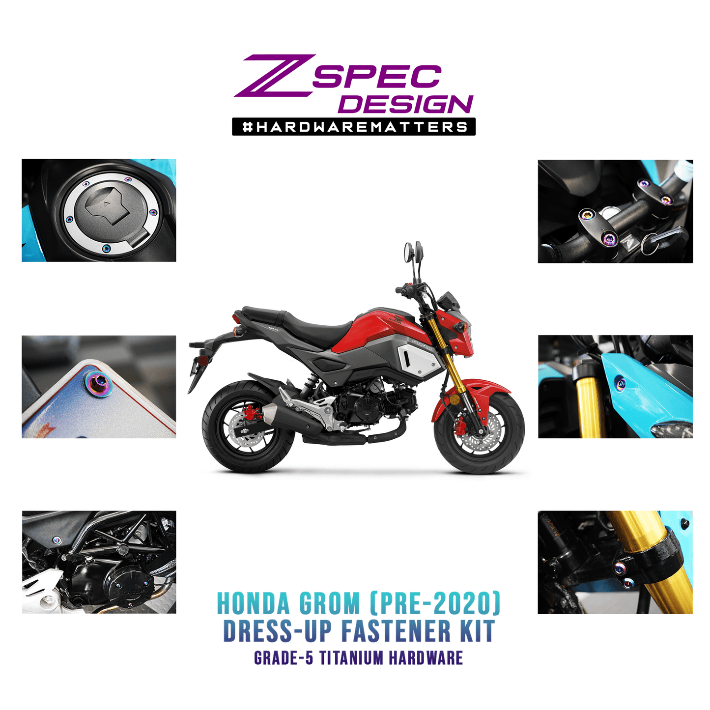 ZSPEC Dress-Up Bolts® Hardware Kit for the pre-2020 Honda Grom Platform, Titanium - Howling Moto