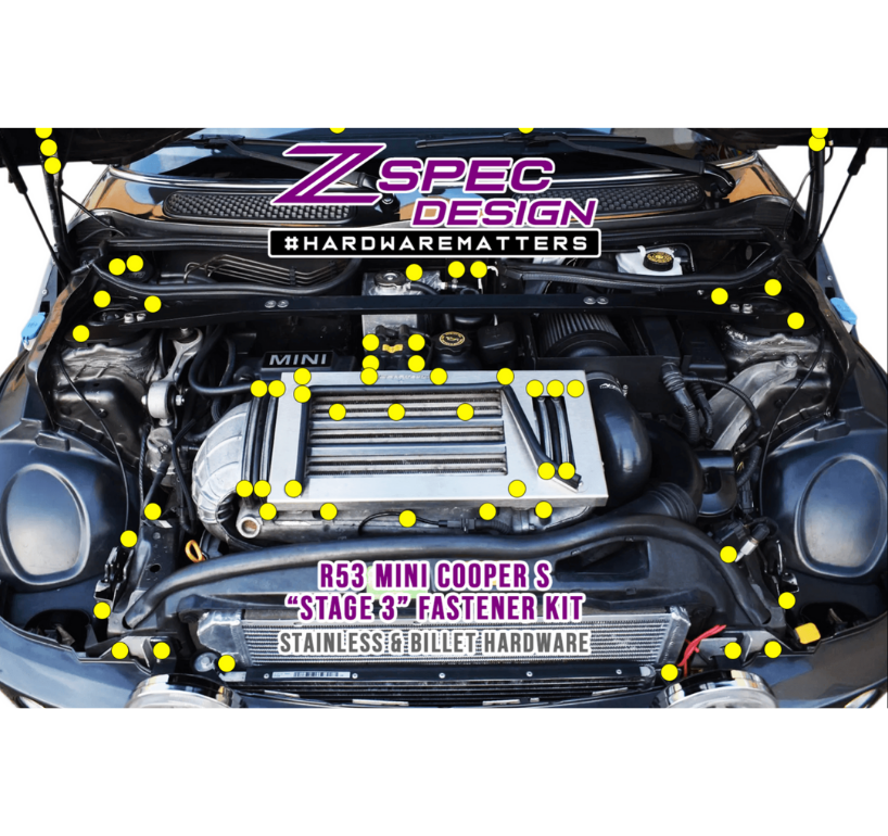 ZSPEC Stage-3 Dress Up Bolts® Fastener Kit for '01-06 R53 Mini Cooper & S, Stainless & Billet - Howling Moto