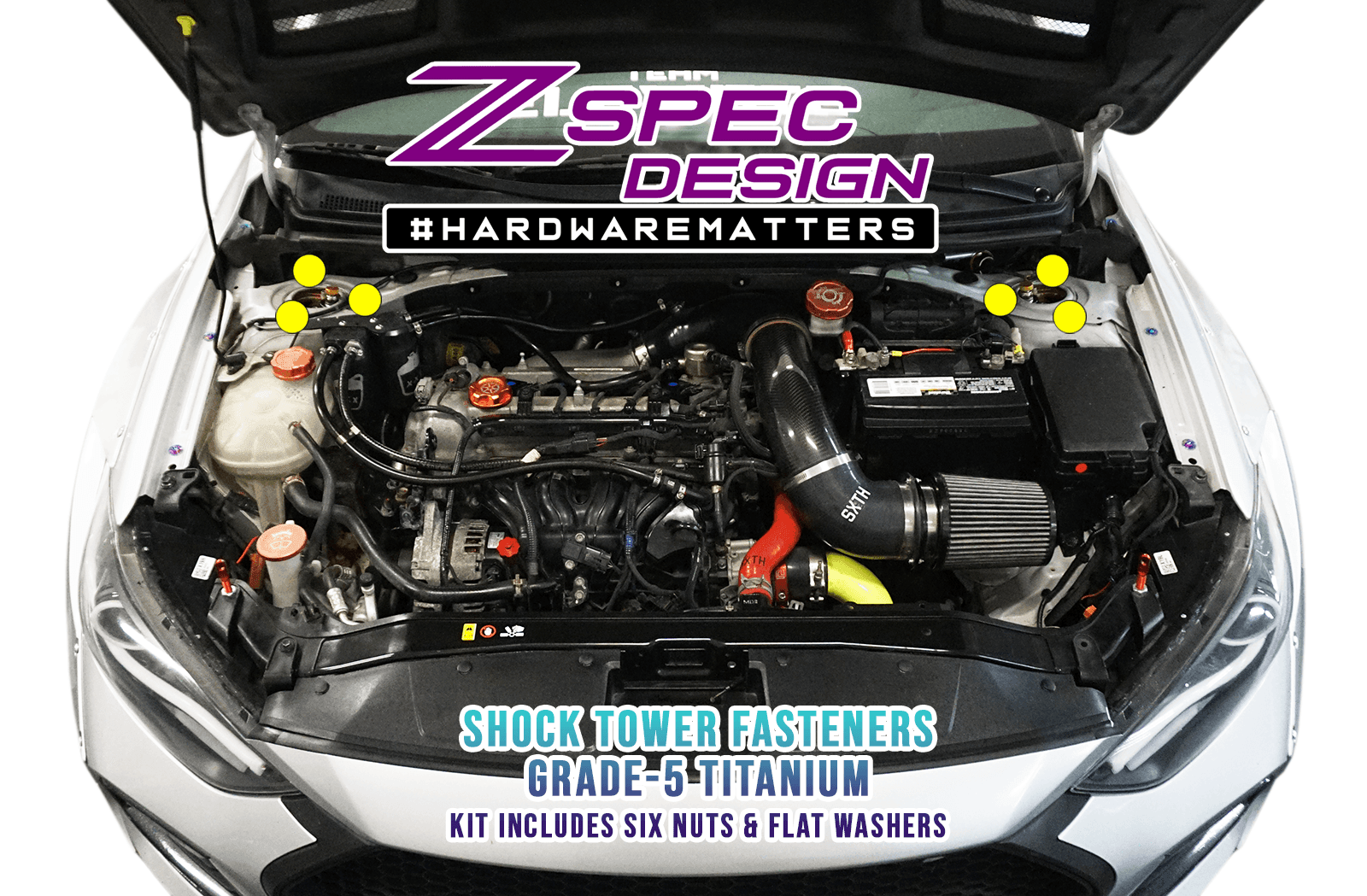 ZSPEC Shock Towers Dress Up Bolts® Fastener Kit for '17+ Hyundai Elantra, Titanium - Howling Moto