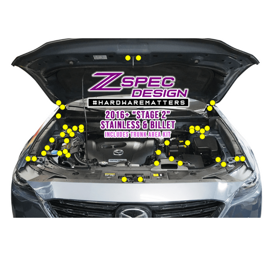 ZSPEC Stage-2 Dress Up Bolts® Fastener Kit for '16-23 Mazda CX-9, Stainless & Billet - Howling Moto
