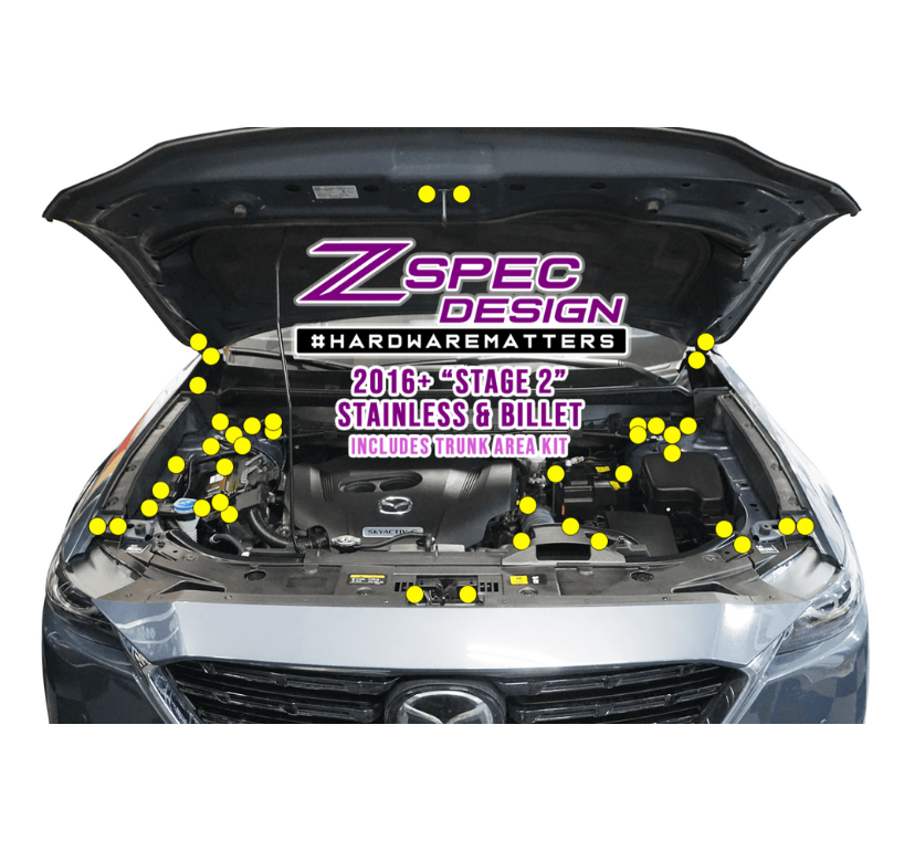 ZSPEC Stage-2 Dress Up Bolts® Fastener Kit for '17-23 Mazda CX-5, Stainless & Billet - Howling Moto