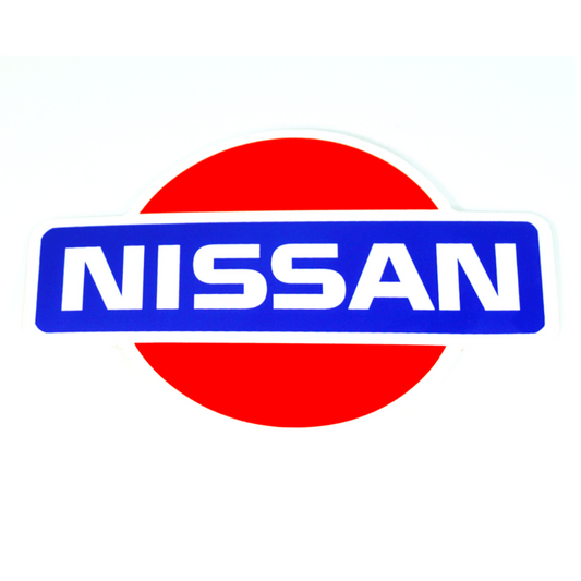 White Vinyl Nissan-Style Sticker Decal, 4" x 2.8" - Howling Moto