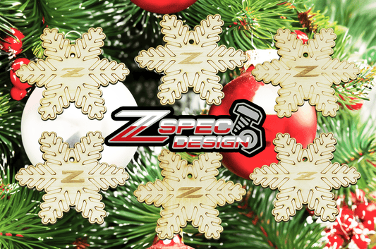 ZSPEC Laser-Engraved Wood Ornaments, Set of Six Nissan Z-Snowflakes, 3.75" - Howling Moto