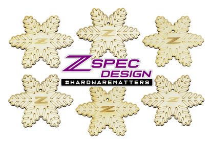 ZSPEC Laser-Engraved Wood Ornaments, Set of Six Nissan Z-Snowflakes, 3.75" - Howling Moto