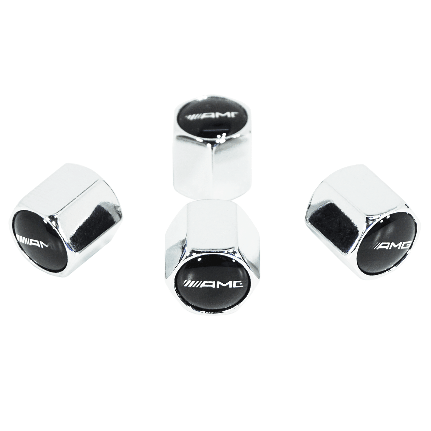 Chrome Valve Stem Tire Caps, Style: AMG - Howling Moto