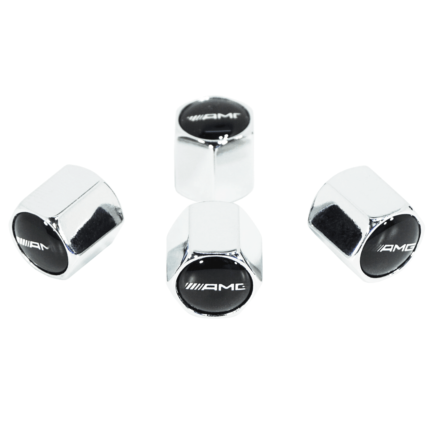 Chrome Valve Stem Tire Caps, Style: AMG - Howling Moto