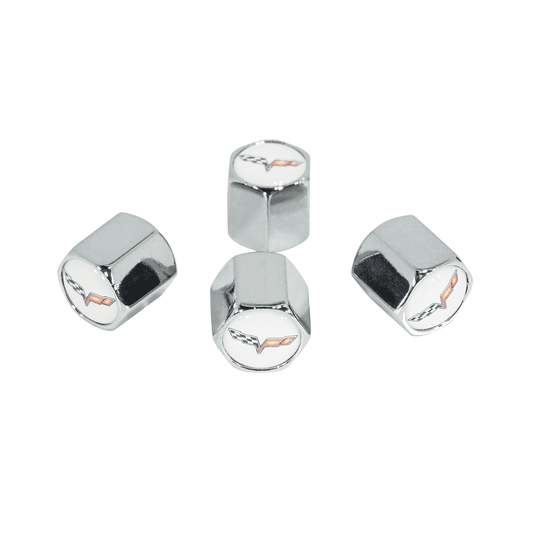 Chrome Valve Stem Tire Caps, Style: Corvette, White Background - Howling Moto
