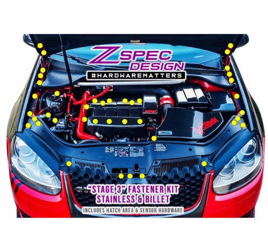 ZSPEC Stage-3 Dress Up Bolts® Fastener Kit for '05-10 VW Golf MK5, Stainless & Billet - Howling Moto