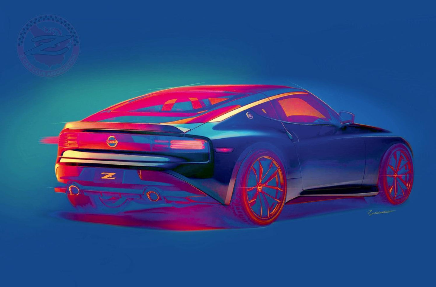"Zychadelic" Colorful representation of the Nissan Z RZ34 in a poster - 24" x 36" Size - Howling Moto