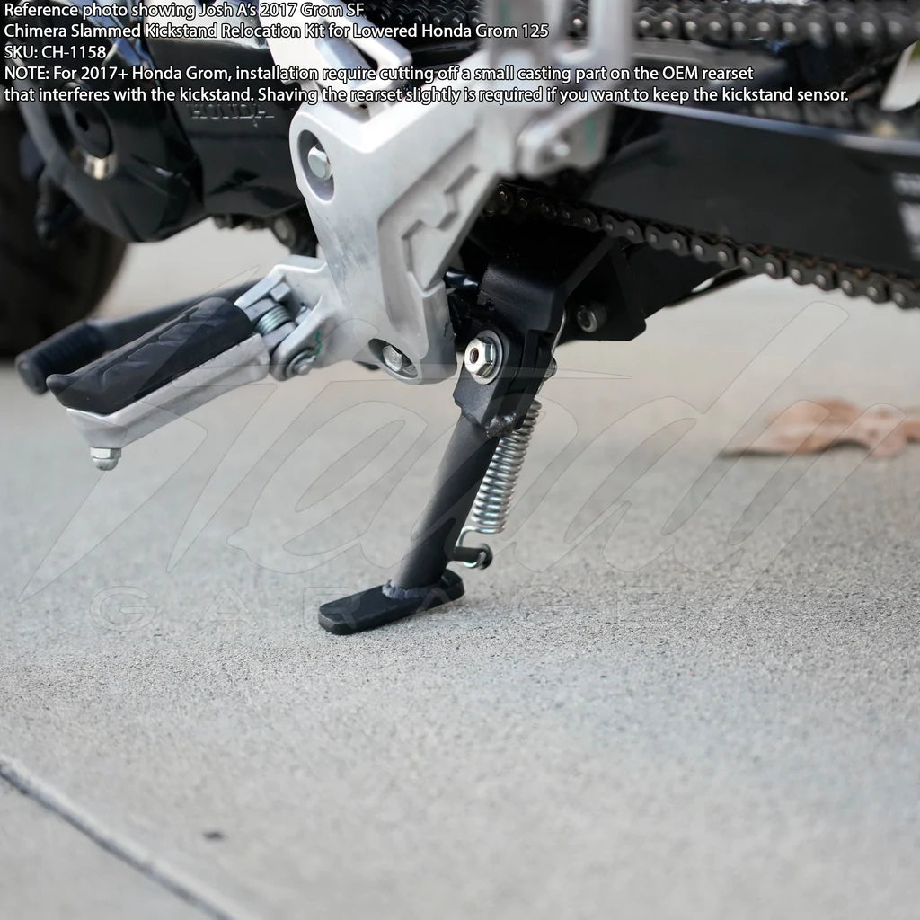 Chimera Slammed Kickstand Relocation Kit for Lowered Honda Grom 125 (2014-2022) & Monkey 125 (2018-2022) - Howling Moto
