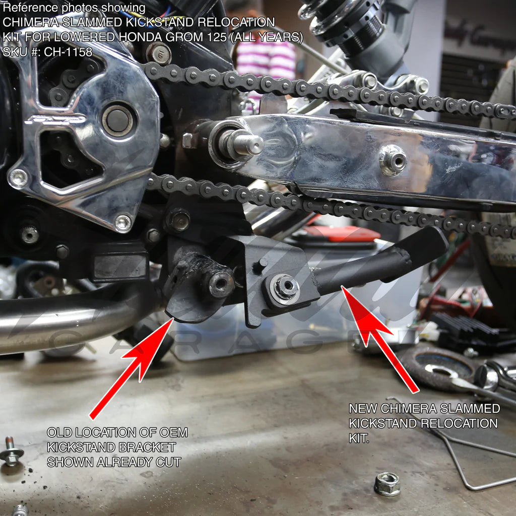 Chimera Slammed Kickstand Relocation Kit for Lowered Honda Grom 125 (2014-2022) & Monkey 125 (2018-2022) - Howling Moto