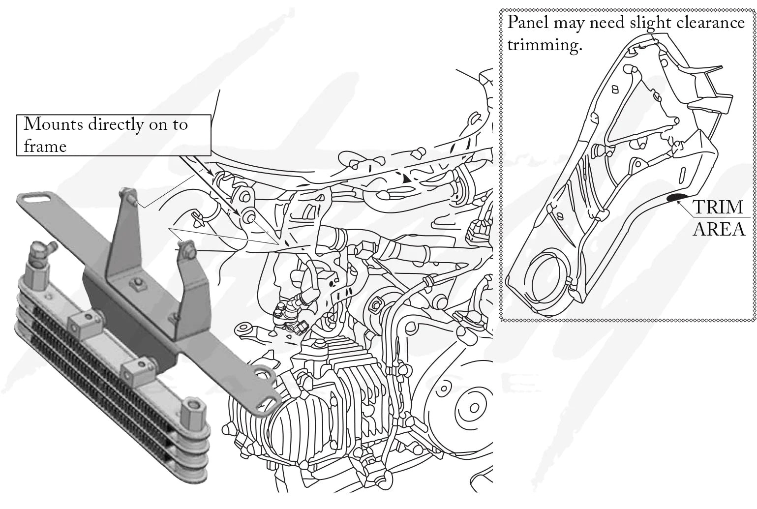 Chimera Frame Mount Oil Cooler Bracket 2014 - 2020 Honda Grom 125 - Howling Moto